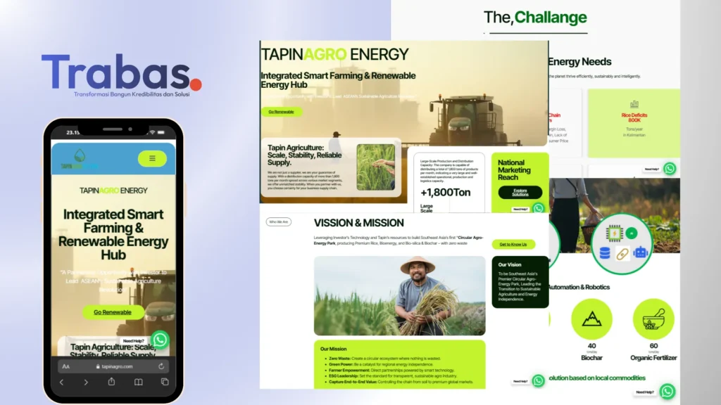 Desain website profesional Tapin Agro Energy, contoh studi kasus untuk website company profile yang meningkatkan kredibilitas bisnis online di 2026.